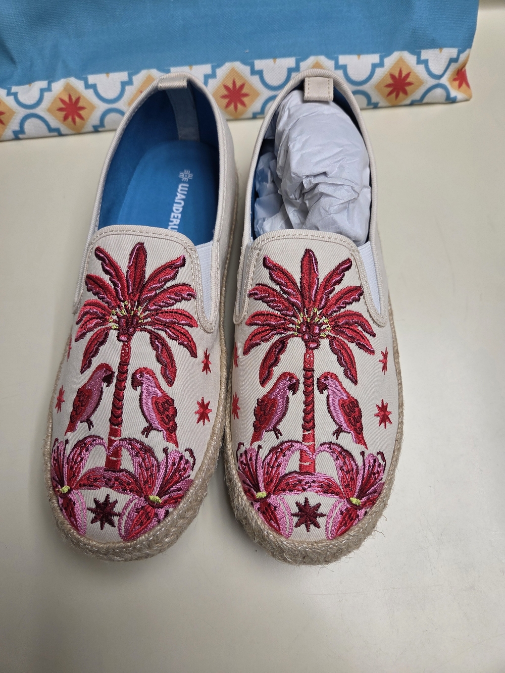Slip-On Espadrilles with Pink Palm Tree Embroidery - Women